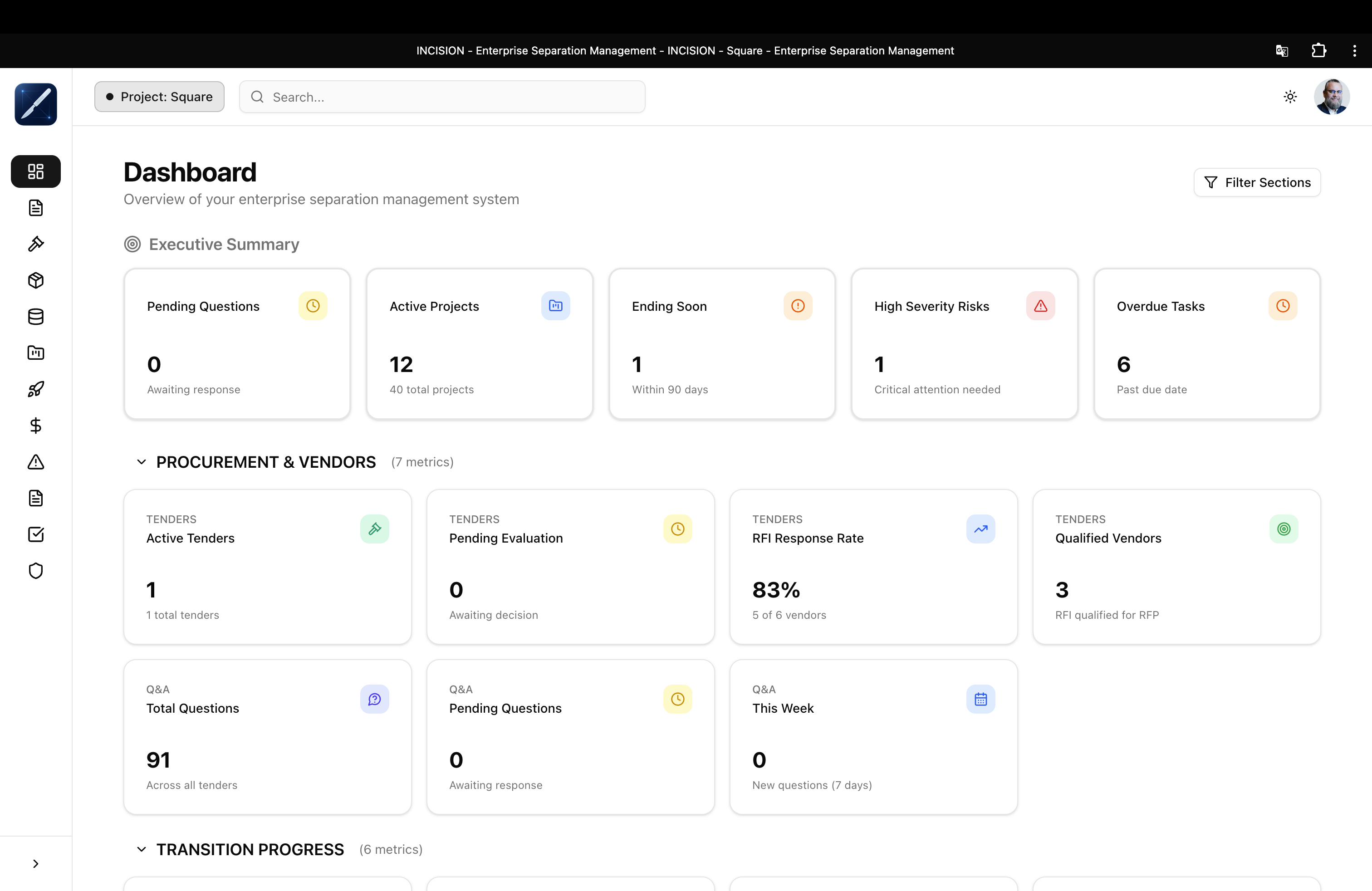 Enterprise Separation Management Screenshot