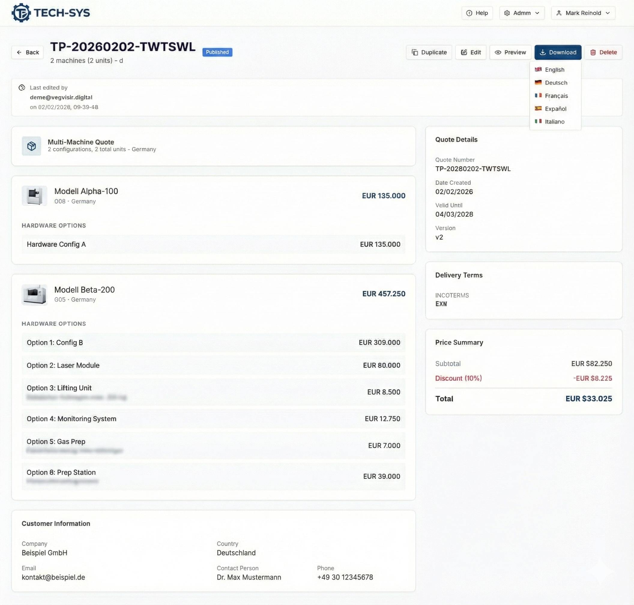 Angebotsgenerator Screenshot
